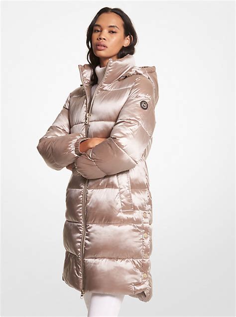 michael michael kors metallic satin ciré quilted puffer coat|Michael Kors.